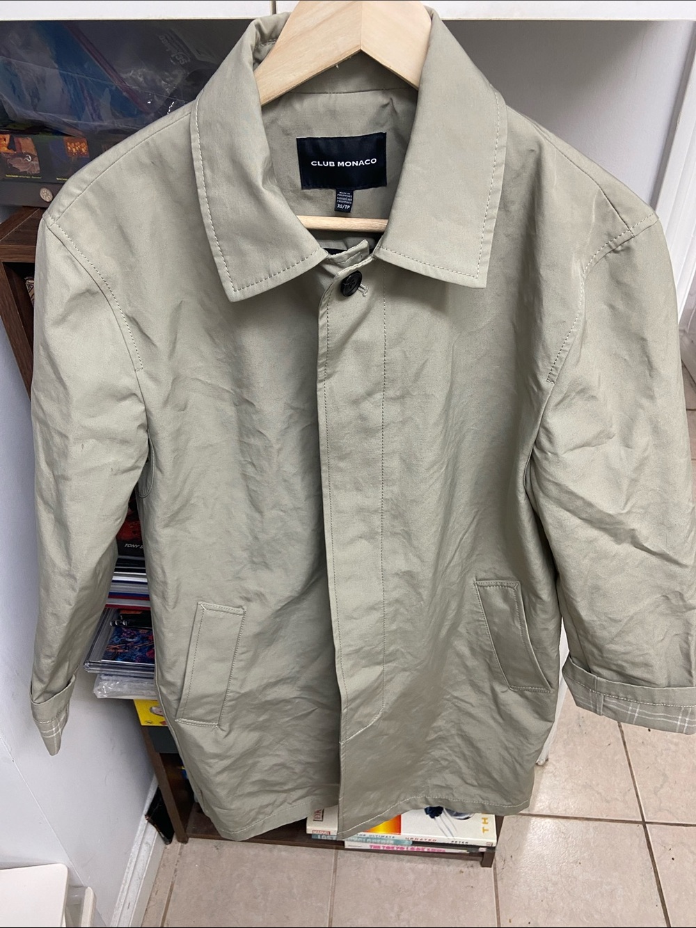 Club Monaco Light Olive Cotton Trench Coat